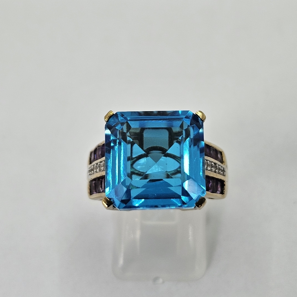 Genuine Caribbean Quartz & African Amethyst Ring Vermeil Size 7! - Picture 12 of 12